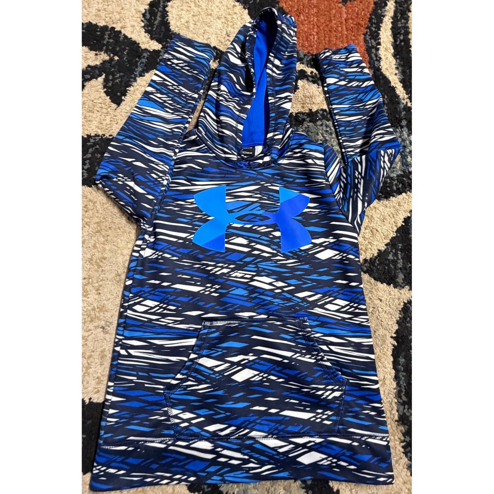 Under Armour Boys ColdGear Hoodie Blue Black White Abstract Pullover YMD Medium